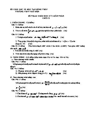 Đề tham khảo học kỳ I môn Toán khối 12 - Trường THPT Phú Điền
